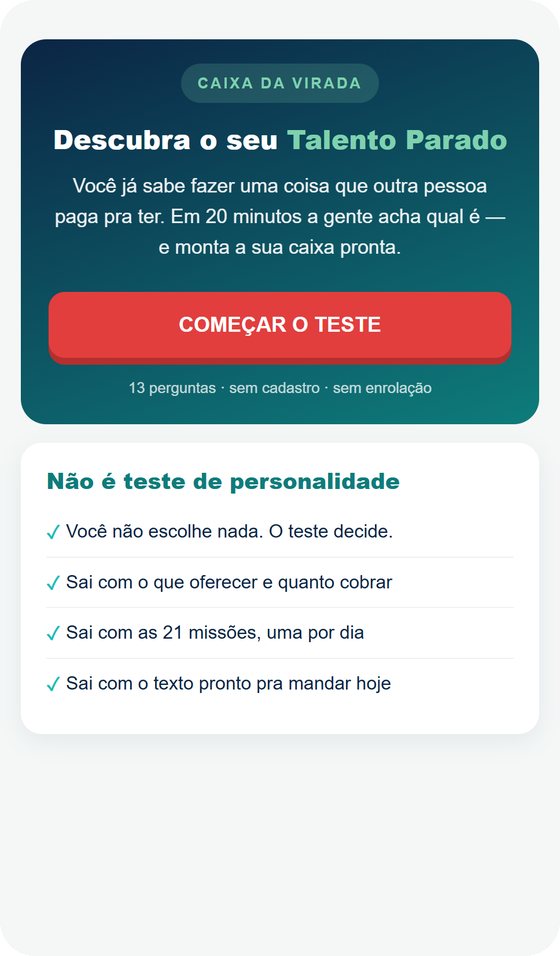 Tela inicial do Teste do Talento Parado